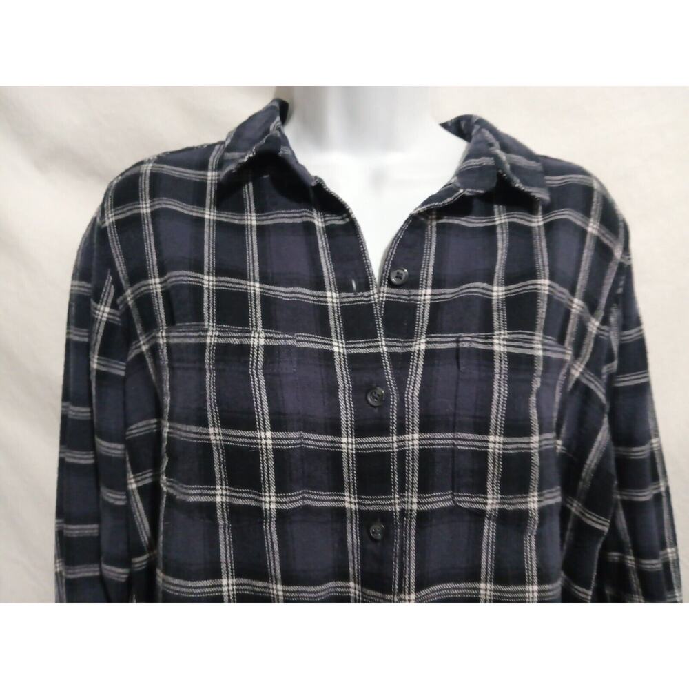 Woolrich Size L Long Sleeve Cotton Navy White Plaid Button Down Shirt